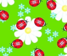 Cute Ladybug flowers continuous background vector graphic
