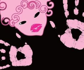 Pink abstract female head with palm print vector graphics