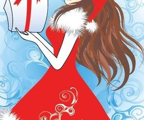 Wear Christmas clothes beautiful girl vectors graphics