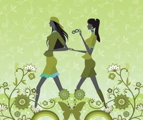 Two uniformed slim girl vector