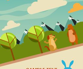Cartoon clouds and animals background 6 vector
