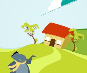 Cartoon clouds and animals background 9 vector