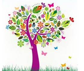 Flower butterfly color tree Illustration vector
