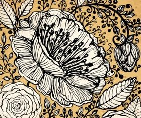 Retro hand-painted flowers vector set