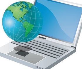 Notebook computer and globe vector material