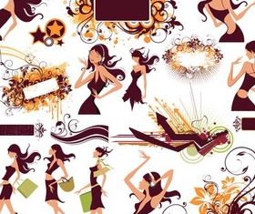 Elements with girls creative vector