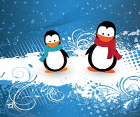 Penguin and floral background vector