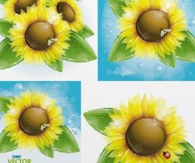 Bright sunflower and bees vector