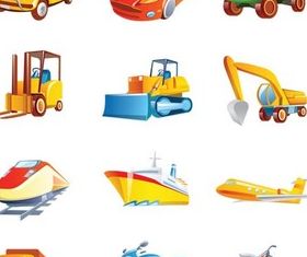 Transport Cute Icons shiny vector