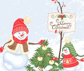 Cute snowman and christmas 2 vector
