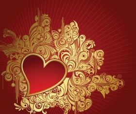 Heart golden floral background vectors