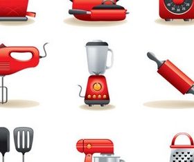 Red Kitchen Icons set vector
