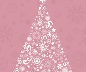 christmas tree pink background set vector