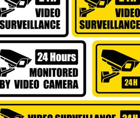 24 hour surveillance labels design vector