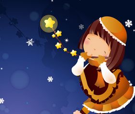 Snowflake girl night background vector graphics
