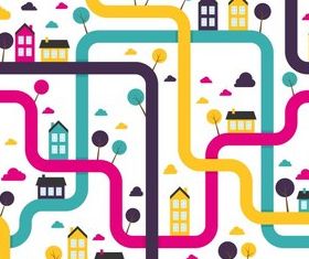 Cartoon city patterns vector graphic
