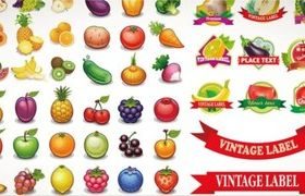 Delicious fruits and label vector