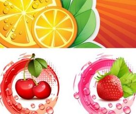 Bright fruit with Drops vector set