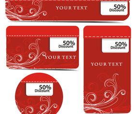 Red discount banner and cards vectors