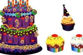 Cartoon style sweet cake vectors material