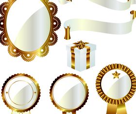 Golden ribbon labels 3 vector set