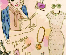Vintage Fashion Female element vector