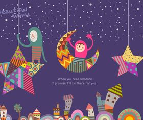 Cartoon cute night background vector