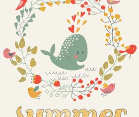 Cute Whale and Birds vector