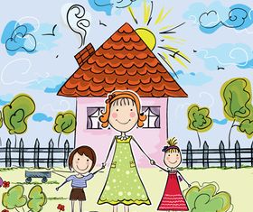 Hand drawn cartoon family vector