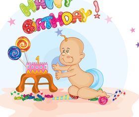 Baby and birthday cake vector graphic