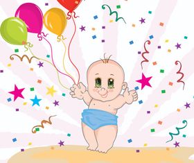 Cute baby and colored balloon vector material