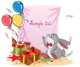 balloon gift box rabbit vector