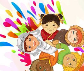 Interracial kids vectors material