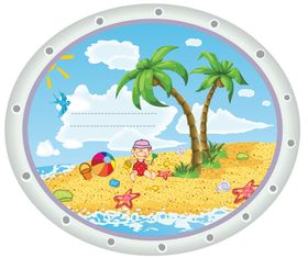 cartoon kids and beach vector