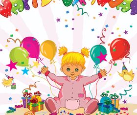 Cute baby birthday background vector