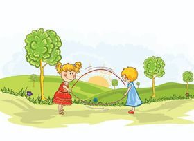 Cartoon kids and tree shiny vector