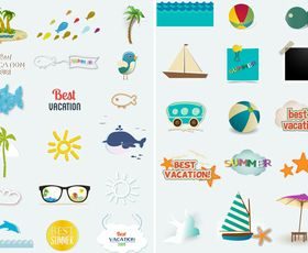 Summer travel icons vectors graphics