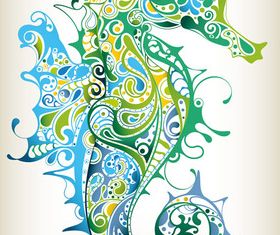 Floral hippocampus set vector