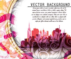 City silhouette floral background vector