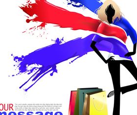 Shopping girl with color background vector graphics