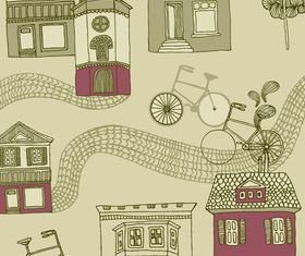 Hand drawn bike and building 1 vector graphic