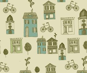 Hand drawn bike and building 2 vector graphic