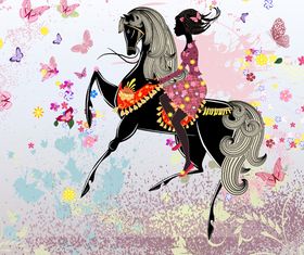 Girl and Horse floral vector