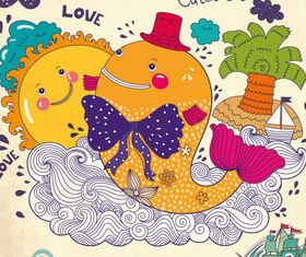 Vintage cartoon Illustration 1 set vector