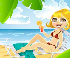 Summer beach travel 6 set vector