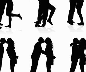 Bride and groom silhouettes 2 set vector