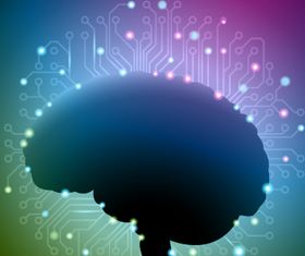 Brain with Technology elements set vector