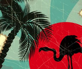 Vintage Coconut tree background set vector