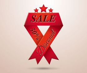 Red Ribbon with sale elements vector