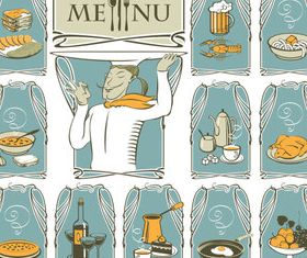 Funny chef with menu set vector